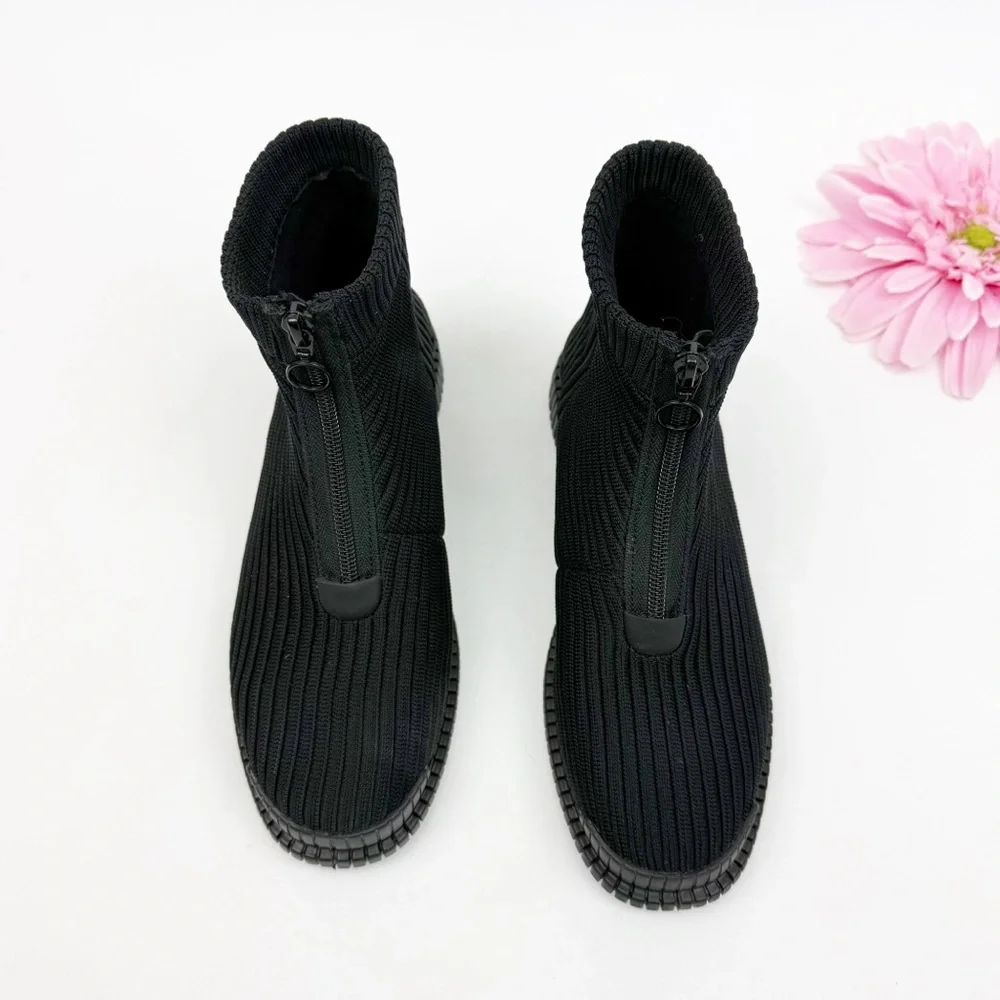 Camper Pix Ribbed Tencel Lyocell Ankle Boots Black